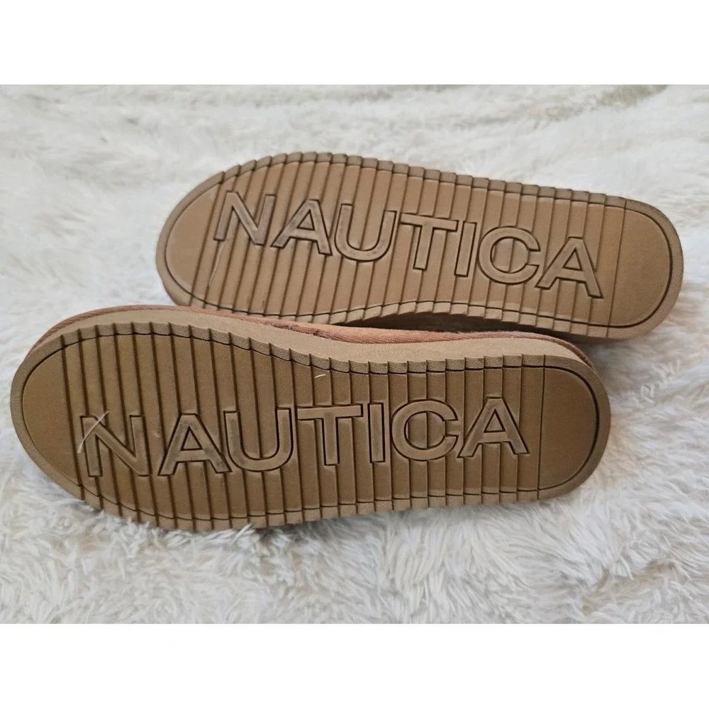 NWT Nautica Men's Darja Suede Scuff Clog Slippers XL 11-12 Tan Fur LineMoccasin